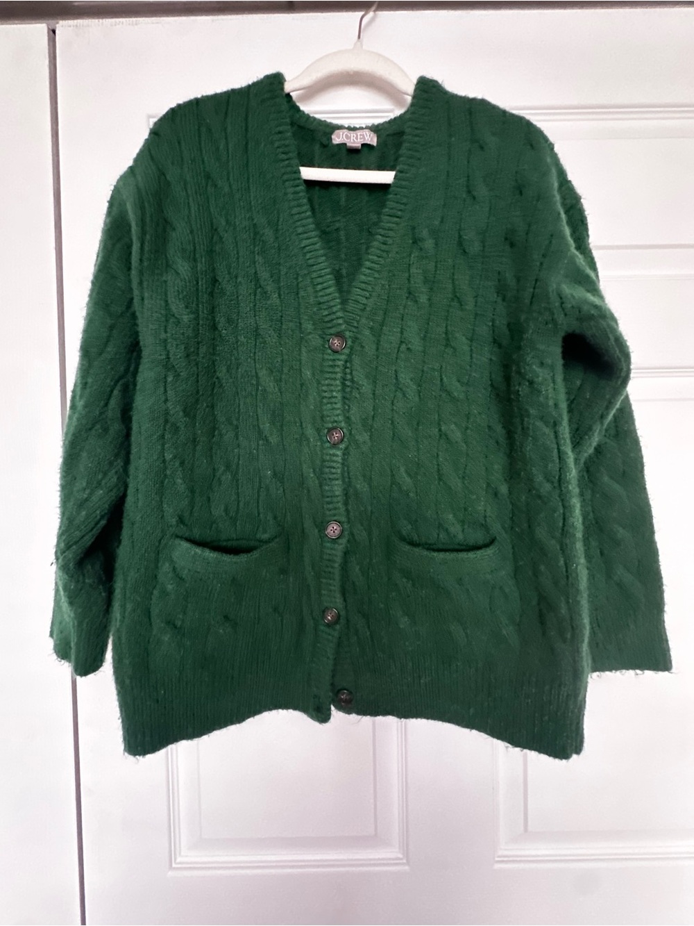 J. Crew Emerald Green Cable Knit Button-Front Cardigan